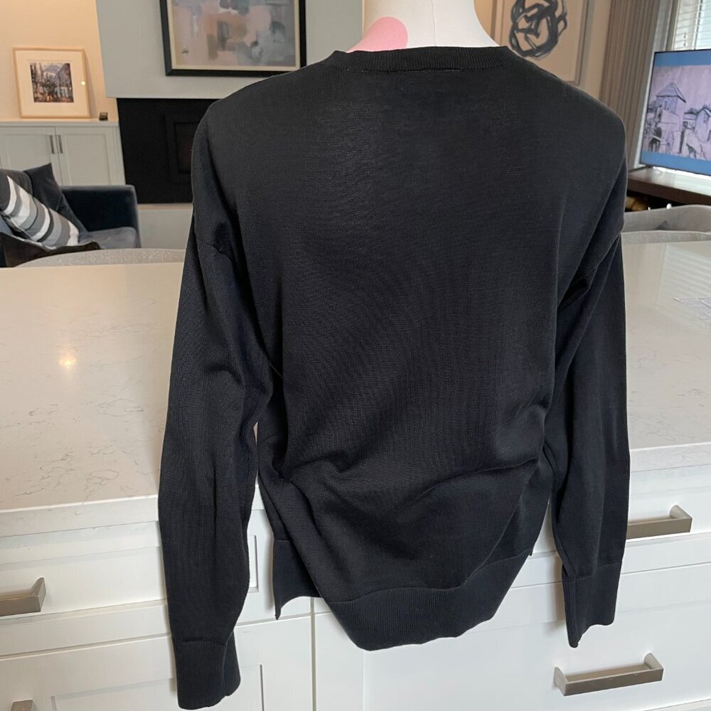 Lacoste LS Crew Neck Relaxed Fit 100% Cotton Knit Cardigan Sweater Black Sz 34 - Picture 8 of 12